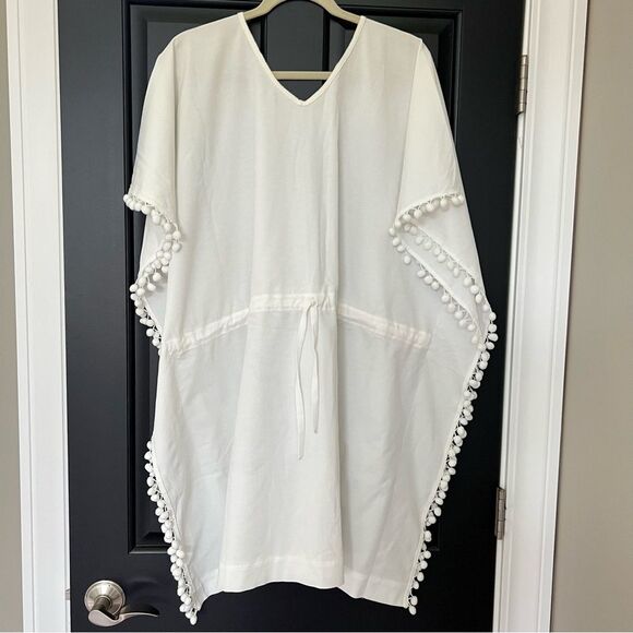 BOLLIE Cinch Waist Swim Beach Cover Up with Tassel Detail White Cream Size Large - Picture 6 of 10